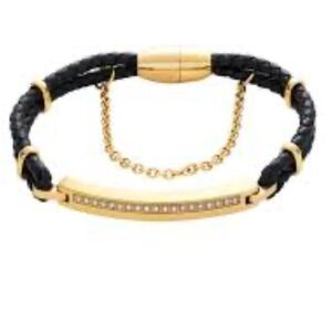 Tocara Lucinda Gold and Black Bracelet with Safety Chain Magnetic Clasp NWOT